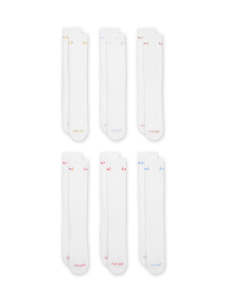 Nike White/Gold Everyday Plus Cushioned Training Crew Socks 6 Pack - Image 2 of 4
