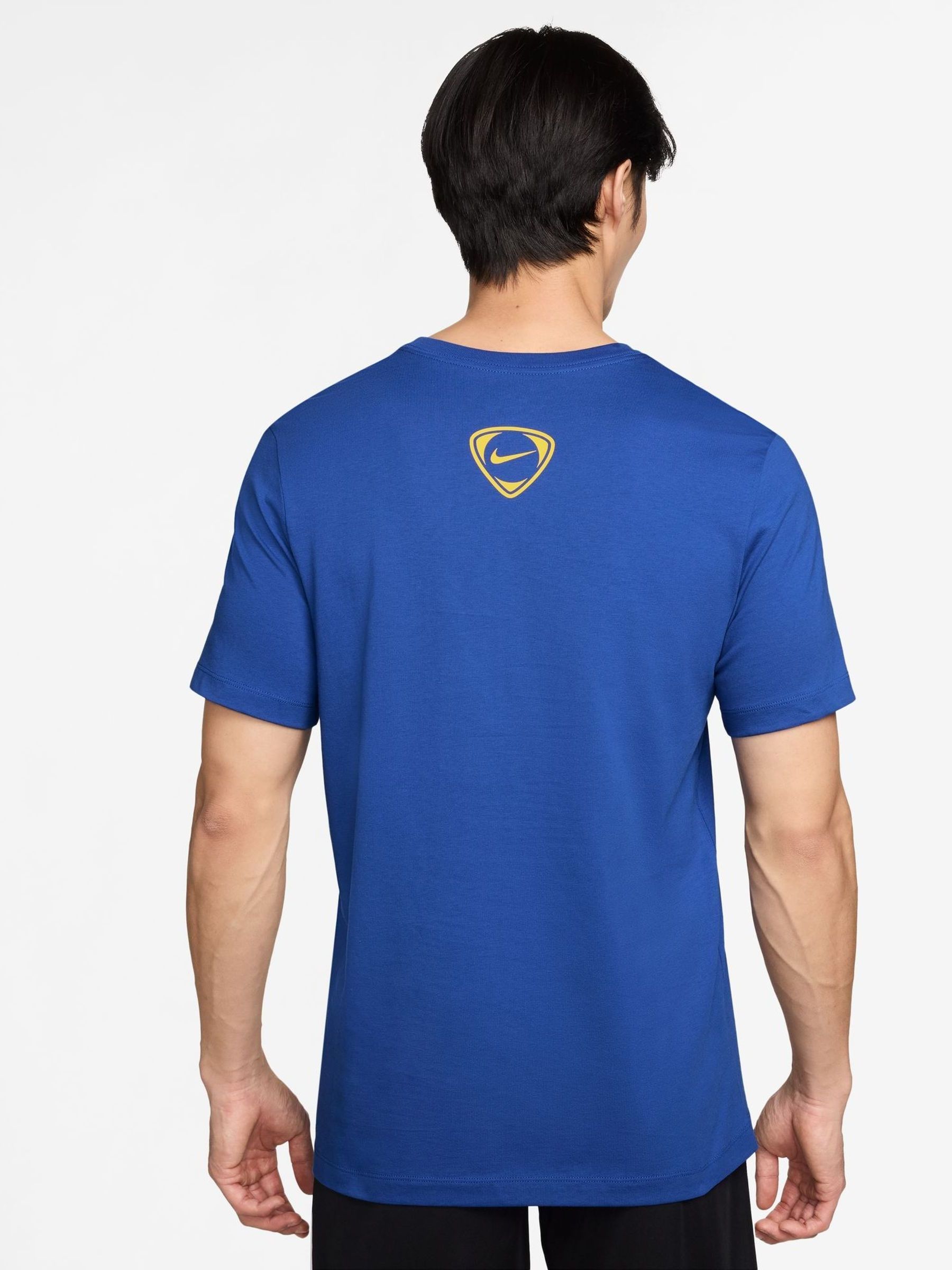 royal blue and yellow nike shirt