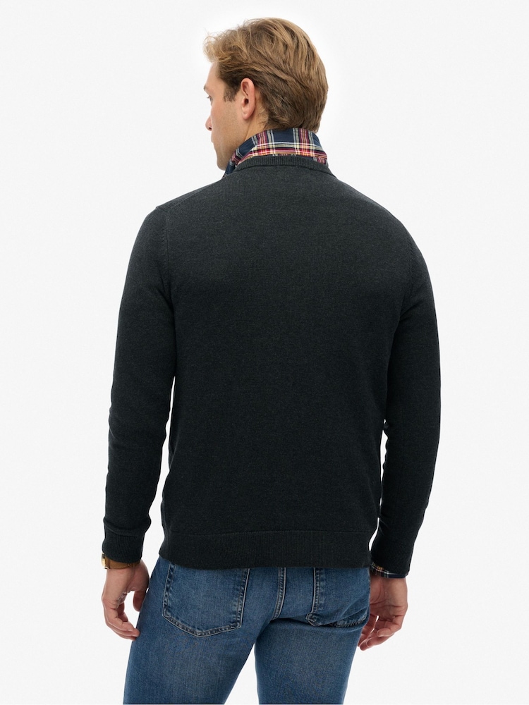 Superdry Grey Essentials Cotton Jumper - Image 2 of 6 Superdry Grey Essentials Cotton Jumper - Image 2 of 6