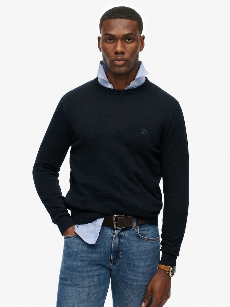 Superdry Blue Essentials Cotton Jumper - Image 1 of 6 Superdry Blue Essentials Cotton Jumper - Image 1 of 6