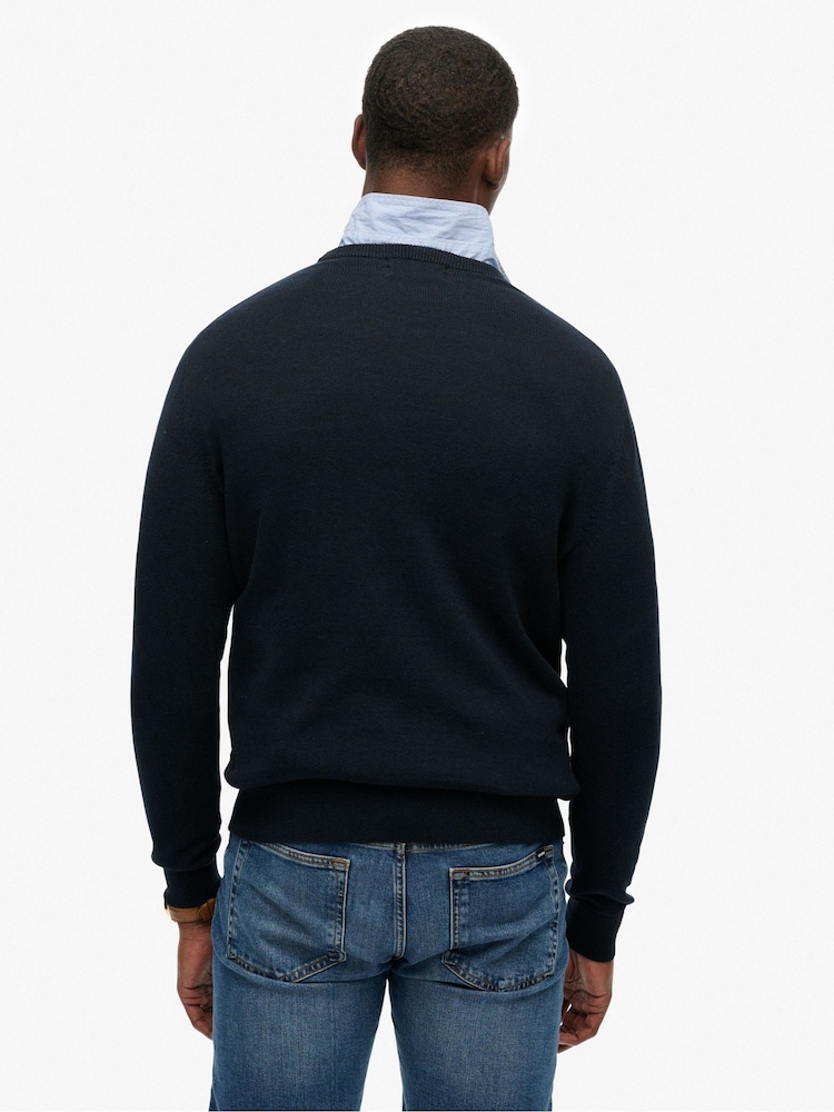 Superdry Blue Essentials Cotton Jumper - Image 2 of 6 Superdry Blue Essentials Cotton Jumper - Image 2 of 6