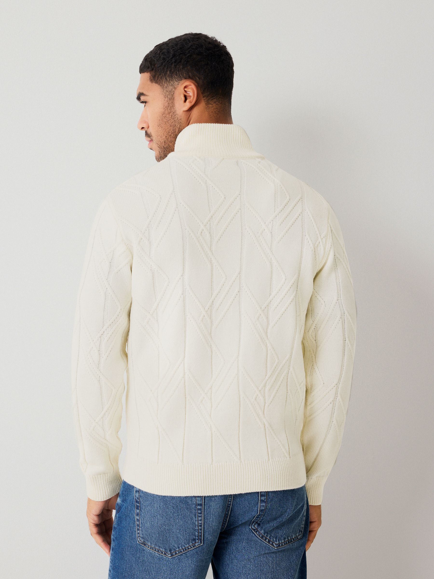 Buy Ecru White Regular Fit Christmas Ski Cable Quarter Zip Neck