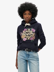 Superdry Blue Floral Graphic Logo Hoodie - Image 1 of 6
