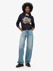 Superdry Blue Floral Graphic Logo Hoodie - Image 2 of 6