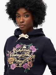 Superdry Blue Floral Graphic Logo Hoodie - Image 3 of 6