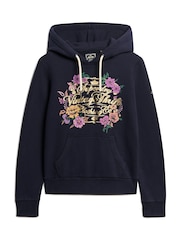 Superdry Blue Floral Graphic Logo Hoodie - Image 4 of 6