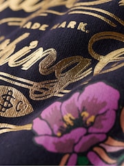 Superdry Blue Floral Graphic Logo Hoodie - Image 6 of 6