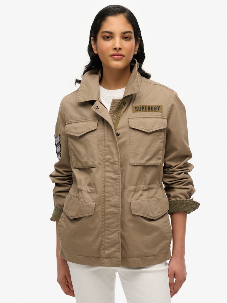 Superdry Brown Embellished M65 Military Jacket - Image 1 of 5