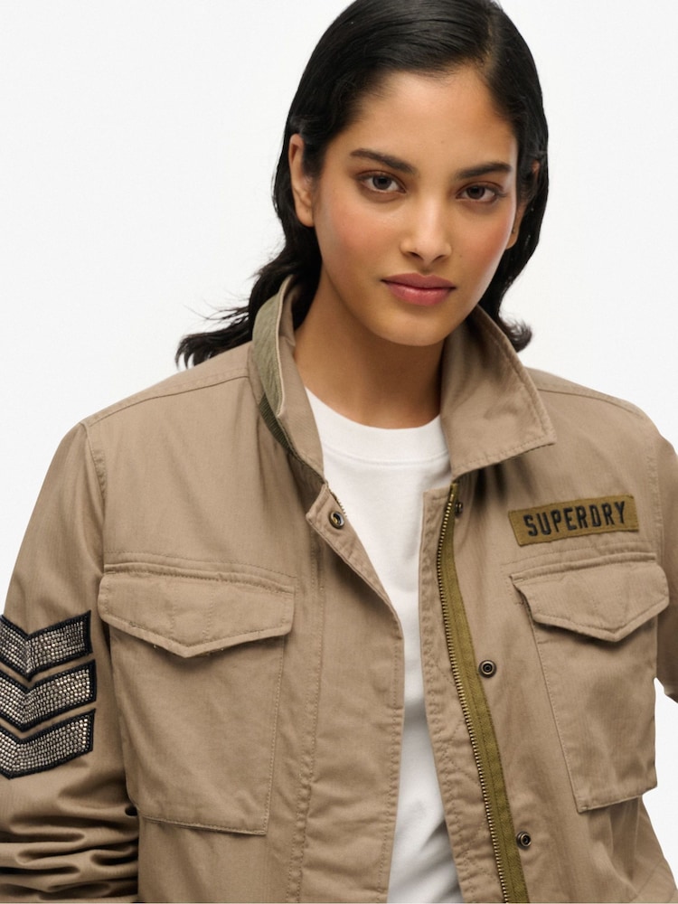 Superdry Brown Embellished M65 Military Jacket - Image 3 of 5