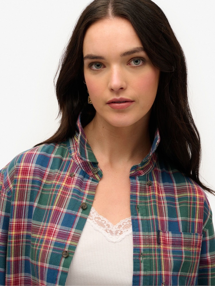 Superdry Green Oversized Vintage Check Shirt - Image 4 of 6