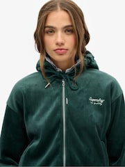 Superdry Green Country Club Velour Zip Hoodie - Image 4 of 5