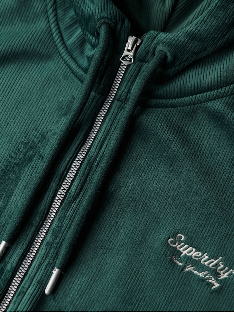 Superdry Green Country Club Velour Zip Hoodie - Image 5 of 5