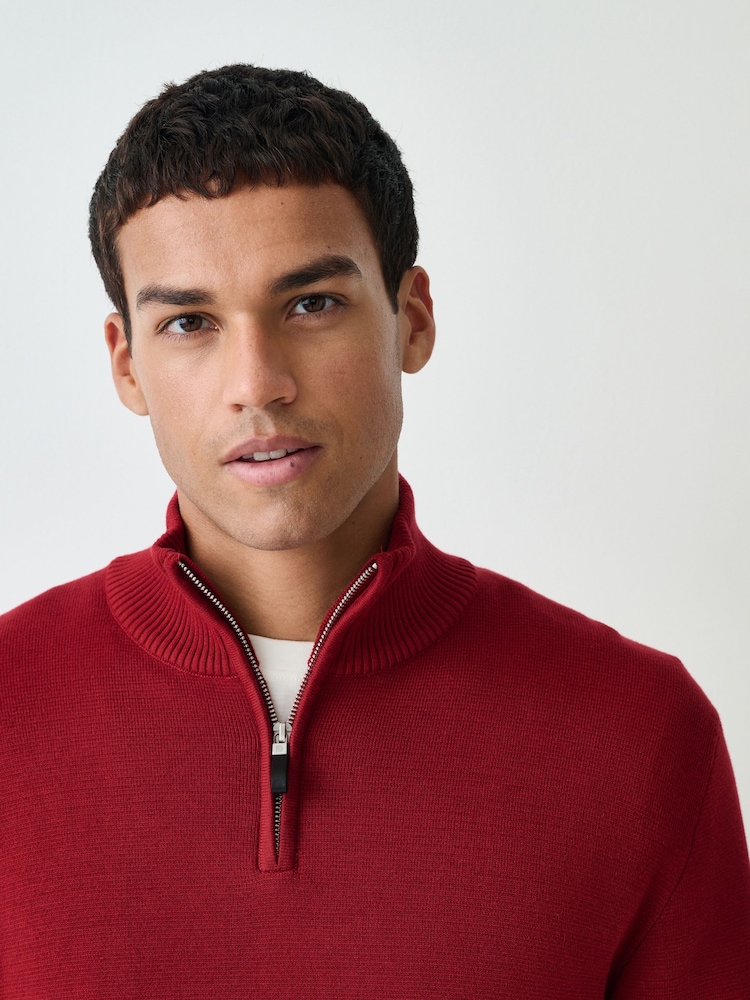 Red Plain Regular Fit Premium Quarter Zip Jumper - Image 1 of 7 Red Plain Regular Fit Premium Quarter Zip Jumper - Image 1 of 7