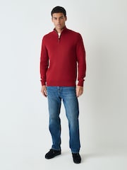 Rot - Einfarbig - Hochwertiger Pullover mit Viertelreißverschluss in normaler Passform - Bild 2 von 7