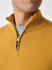 Ockergelb - Einfarbig - Hochwertiger Pullover mit Viertelreißverschluss in normaler Passform - Bild 5 von 8