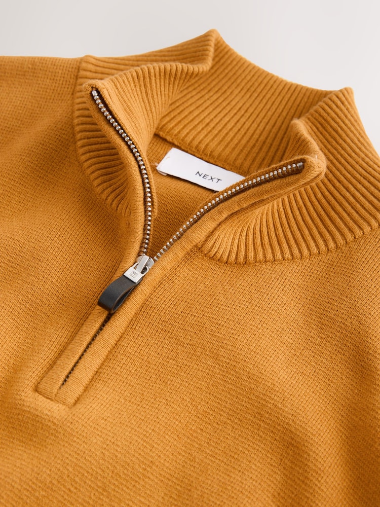 Ochre Yellow Plain Regular Fit Premium Quarter Zip Jumper - Image 8 of 8 Ochre Yellow Plain Regular Fit Premium Quarter Zip Jumper - Image 8 of 8