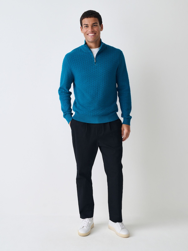 Azul azul-petróleo - Pullover texturizado premium com zíper de um quarto e Regular fit - Imagem 2 de 7