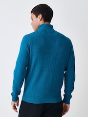 Azul azul-petróleo - Pullover texturizado premium com zíper de um quarto e Regular fit - Imagem 3 de 7