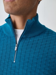 Azul azul-petróleo - Pullover texturizado premium com zíper de um quarto e Regular fit - Imagem 4 de 7