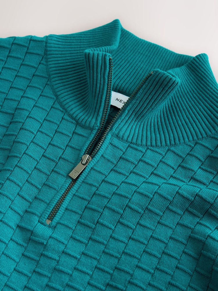 Azul azul-petróleo - Pullover texturizado premium com zíper de um quarto e Regular fit - Imagem 7 de 7