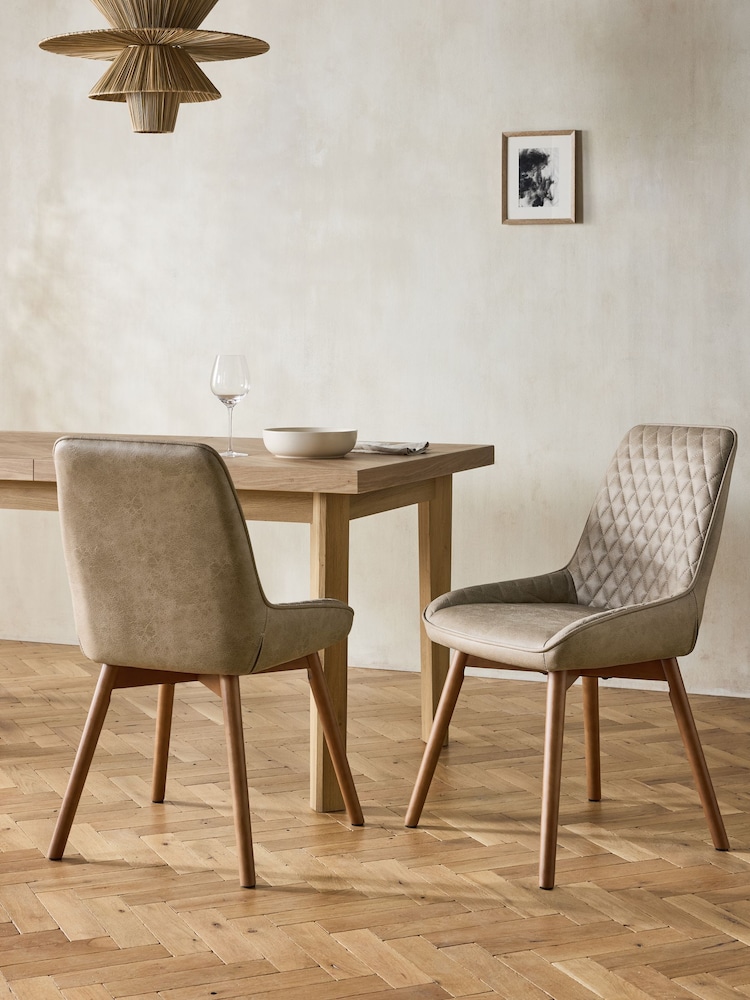Set of 2 Monza Faux Leather Mink Natural Hamilton Mid Wood Leg Quilted Dining Chairs - Image 1 of 7