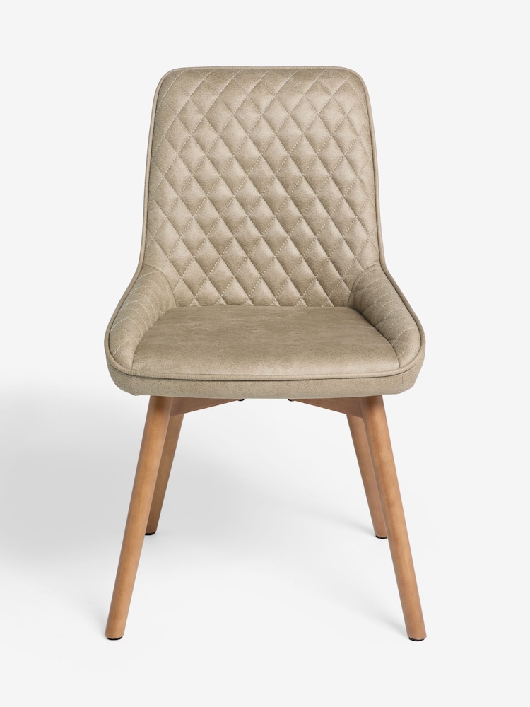 Set of 2 Monza Faux Leather Mink Natural Hamilton Mid Wood Leg Quilted Dining Chairs - Image 7 of 7