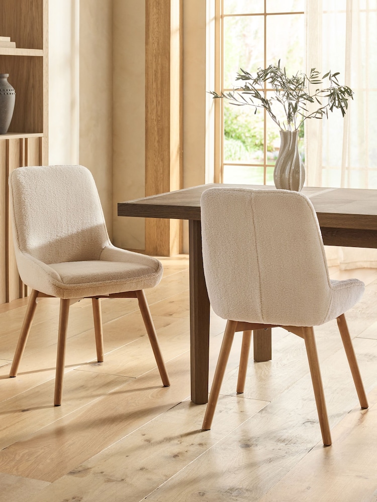 Set of 2 Teddy Shearling Light Natural Hamilton Mid Wood Leg Quilted Dining Chairs - Image 1 of 7