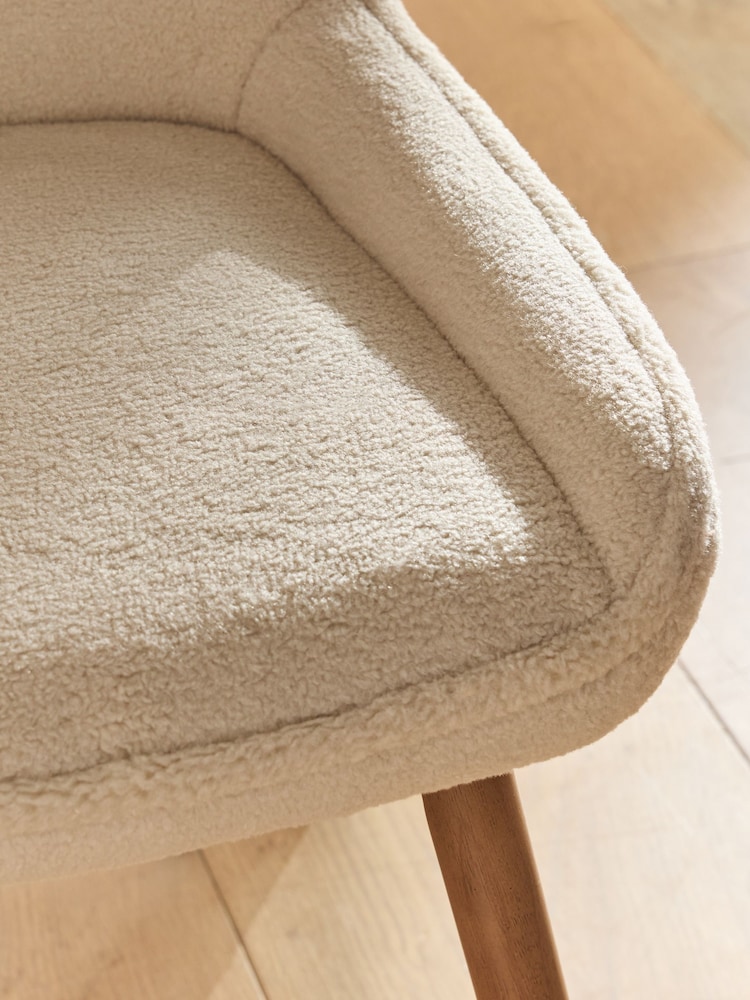 Set of 2 Teddy Shearling Light Natural Hamilton Mid Wood Leg Quilted Dining Chairs - Image 2 of 7