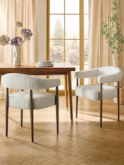 Set of 2 Boucle Stripe Light Natural And Moss Dark Wood Leg Aire Dining Chairs - Image 1 of 9