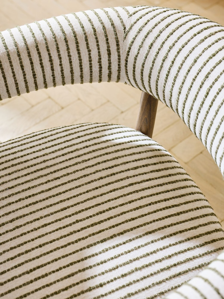 Set of 2 Boucle Stripe Light Natural And Moss Dark Wood Leg Aire Dining Chairs - Image 2 of 9