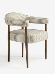 Set of 2 Boucle Stripe Light Natural And Moss Dark Wood Leg Aire Dining Chairs - Image 7 of 9