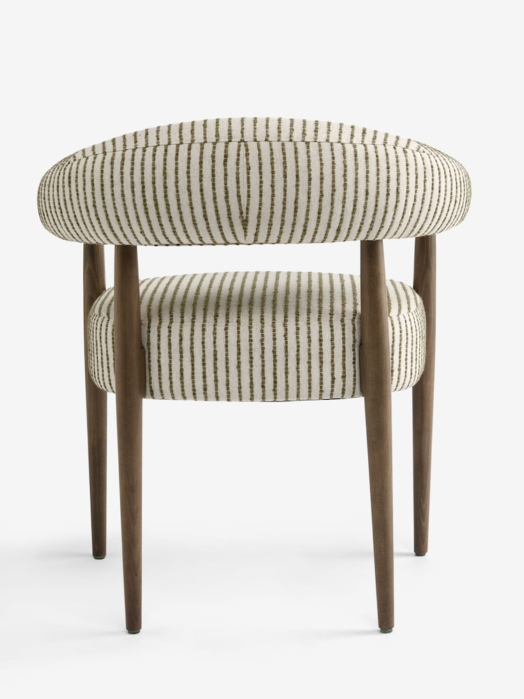 Set of 2 Boucle Stripe Light Natural And Moss Dark Wood Leg Aire Dining Chairs - Image 9 of 9