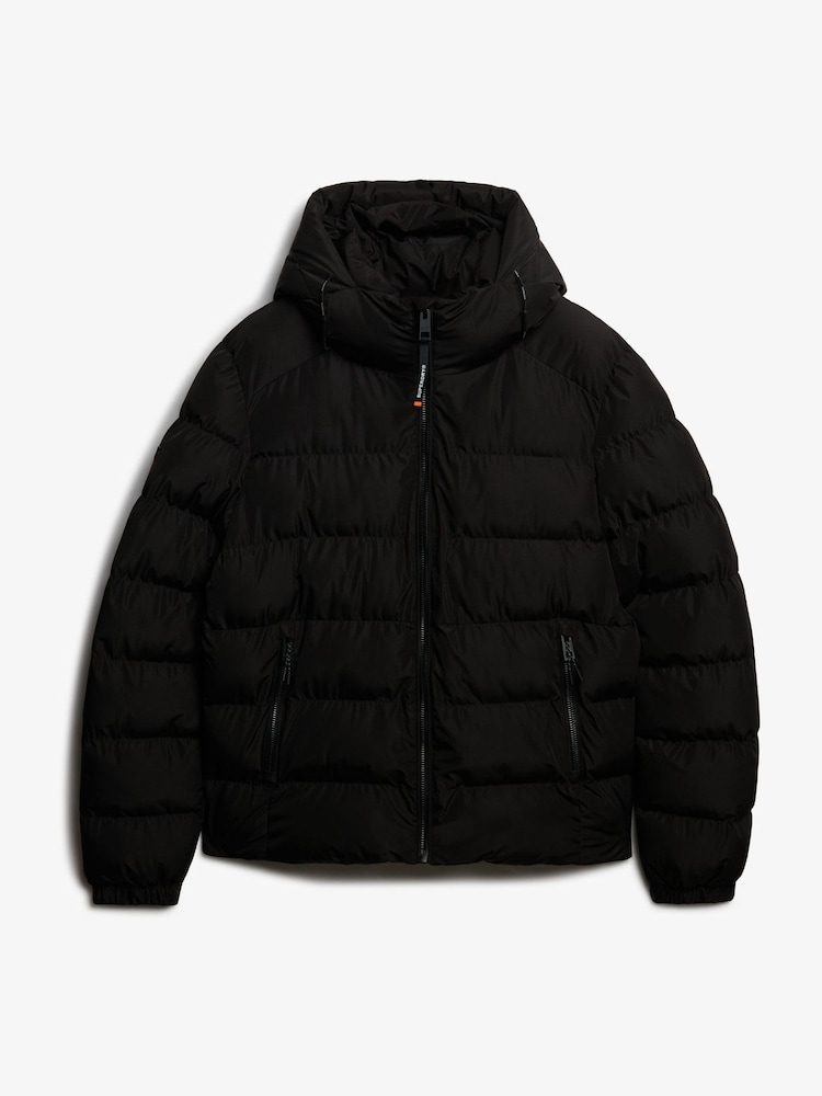 Superdry Black Hooded Sports Puffer Jacket - Image 7 of 7