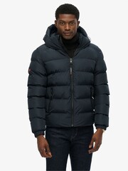 Superdry Blue Hooded Sports Puffer Jacket - Image 1 of 9