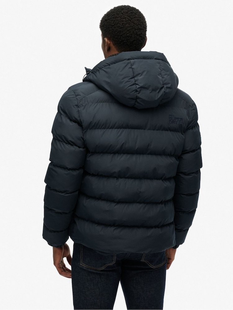 Superdry Blue Hooded Sports Puffer Jacket - Image 2 of 9 Superdry Blue Hooded Sports Puffer Jacket - Image 2 of 9