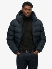 Superdry Blue Hooded Sports Puffer Jacket - Image 3 of 9