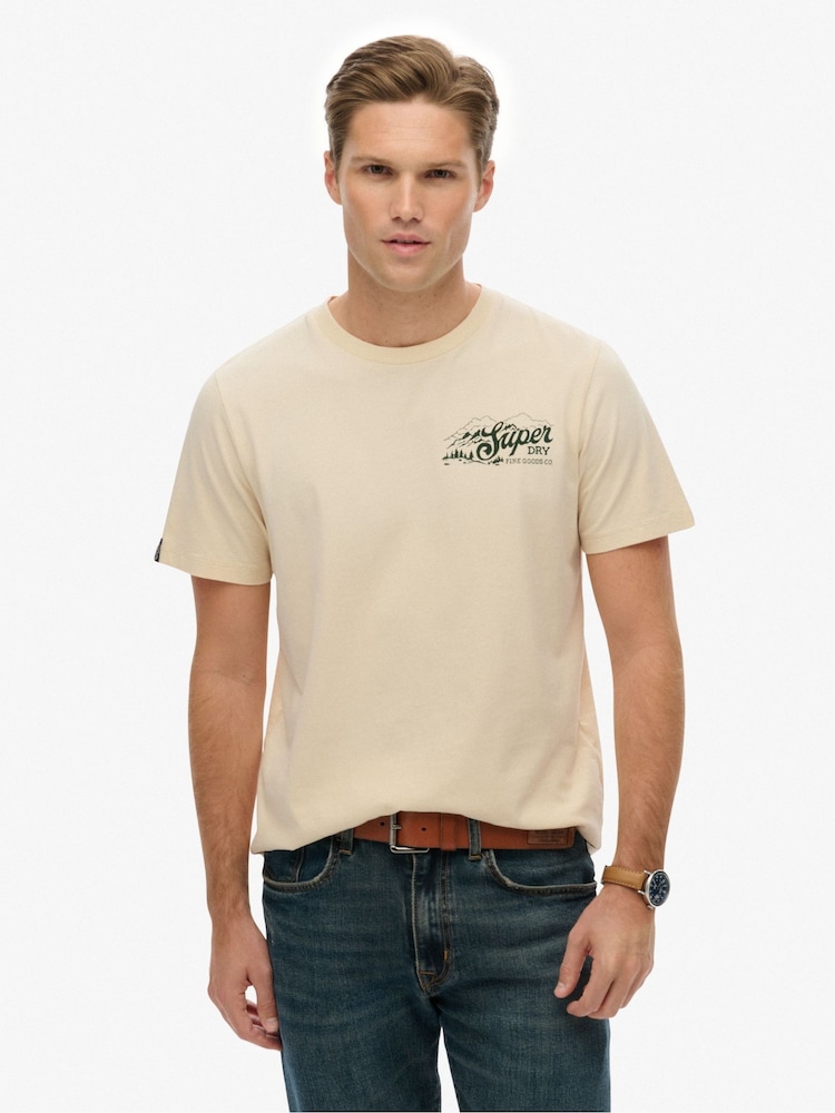 Superdry Cream Lo-fi Outdoors Relaxed T-Shirt - Image 1 of 7 Superdry Cream Lo-fi Outdoors Relaxed T-Shirt - Image 1 of 7