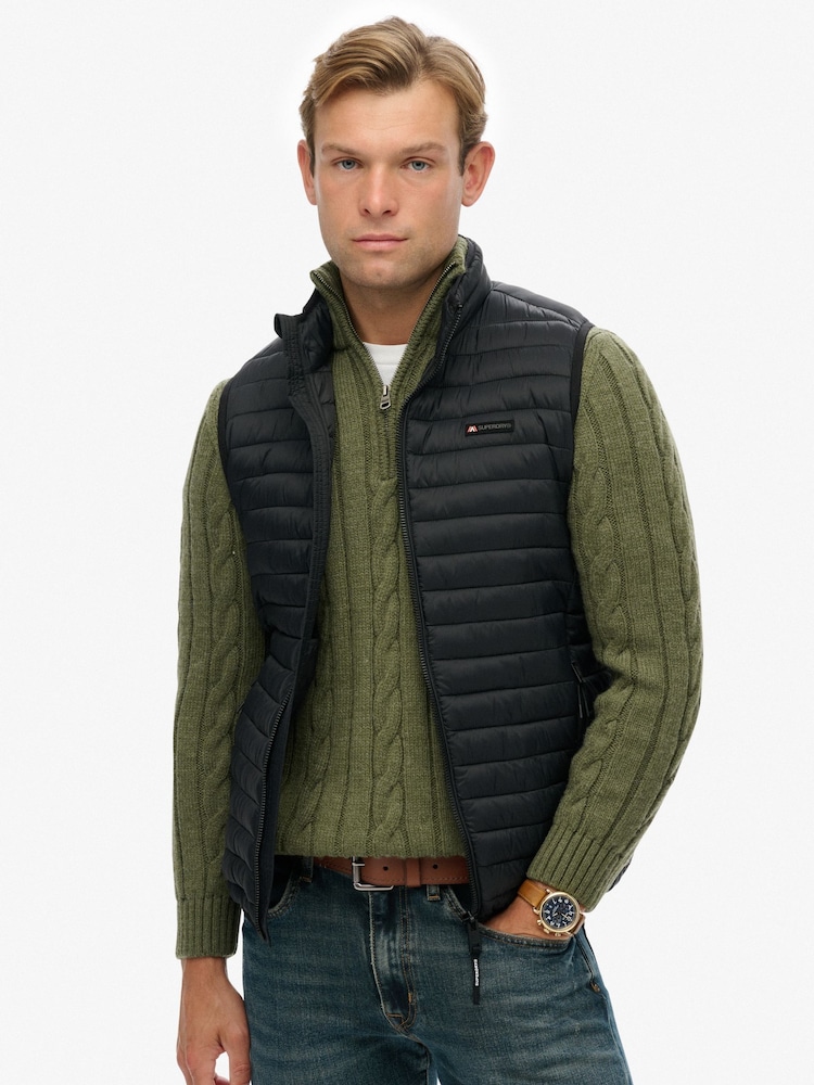Superdry Black Fuji Lite Padded Gilet - Image 1 of 7 Superdry Black Fuji Lite Padded Gilet - Image 1 of 7