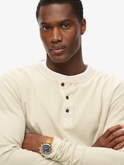Superdry Natural Waffle Long Sleeve Henley Top - Image 3 of 6
