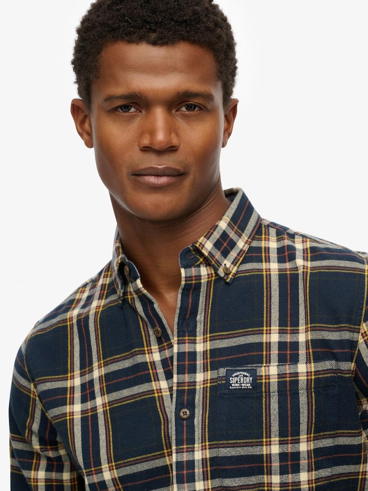 Superdry Navy Blue Long Sleeve Cotton Lumberjack Shirt - Image 2 of 7 Superdry Navy Blue Long Sleeve Cotton Lumberjack Shirt - Image 2 of 7