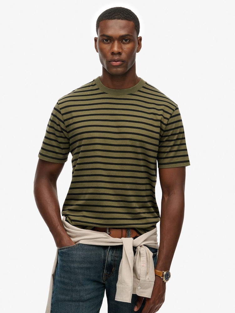 Superdry Green Merchant Stripe T-Shirt - Image 1 of 6 Superdry Green Merchant Stripe T-Shirt - Image 1 of 6