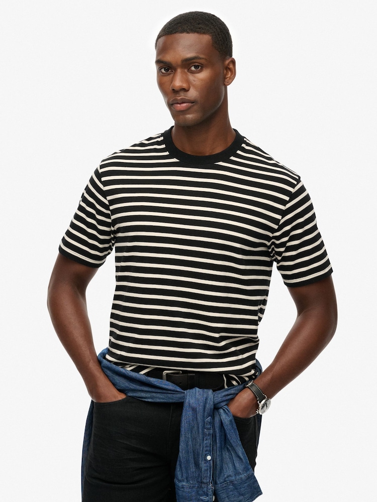 Superdry Black Merchant Stripe T-Shirt - Image 1 of 5 Superdry Black Merchant Stripe T-Shirt - Image 1 of 5