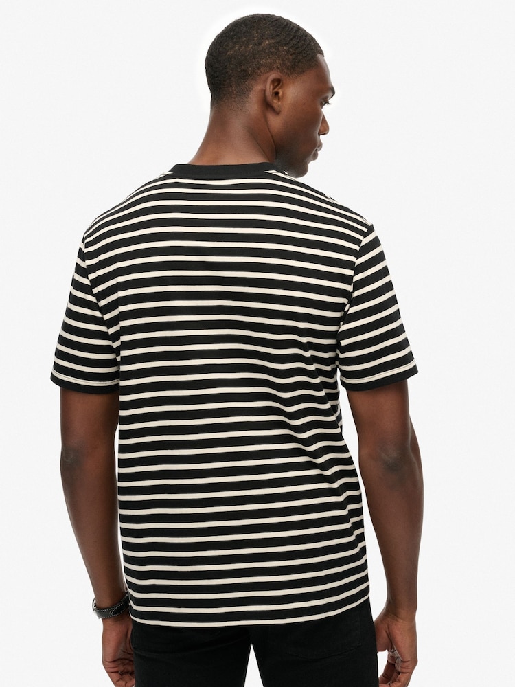 Superdry Black Merchant Stripe T-Shirt - Image 2 of 5 Superdry Black Merchant Stripe T-Shirt - Image 2 of 5