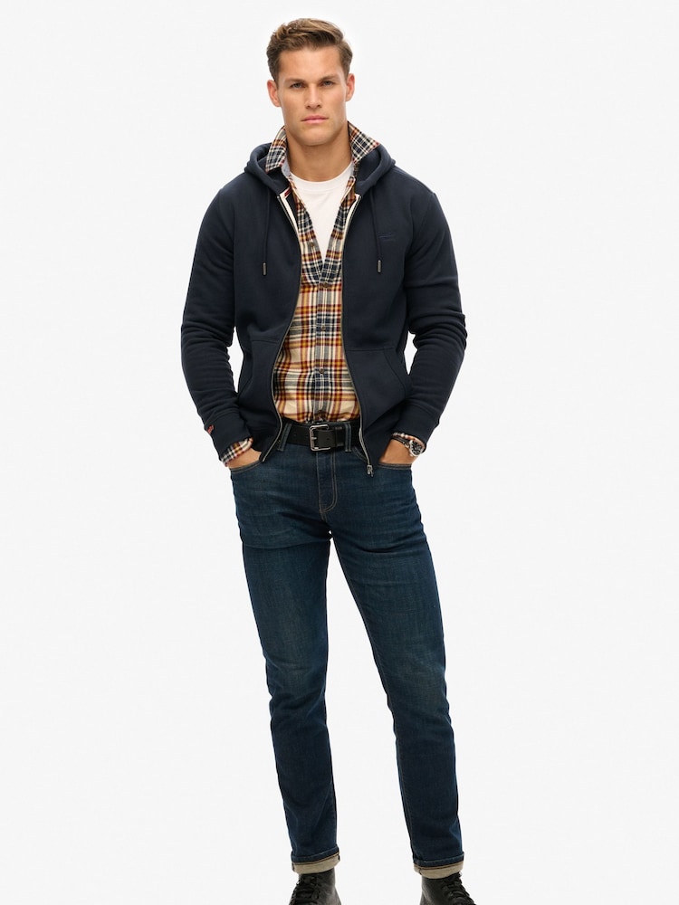 Superdry Blue Essential Logo Zip Hoodie - Image 1 of 6 Superdry Blue Essential Logo Zip Hoodie - Image 1 of 6