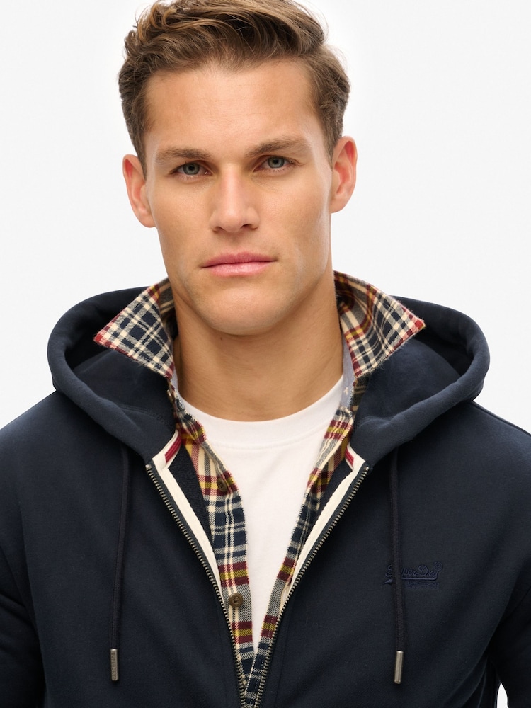 Superdry Blue Essential Logo Zip Hoodie - Image 2 of 6 Superdry Blue Essential Logo Zip Hoodie - Image 2 of 6