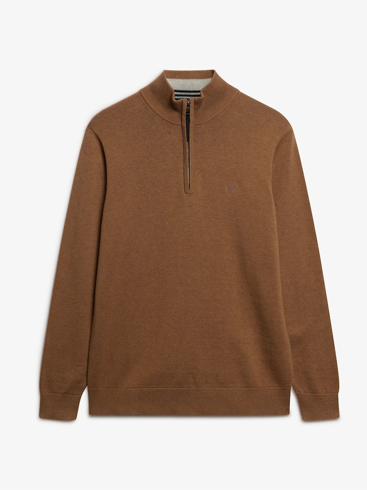 Superdry Brown Essentials Cotton Half Zip Jumper - Image 5 of 5 Superdry Brown Essentials Cotton Half Zip Jumper - Image 5 of 5