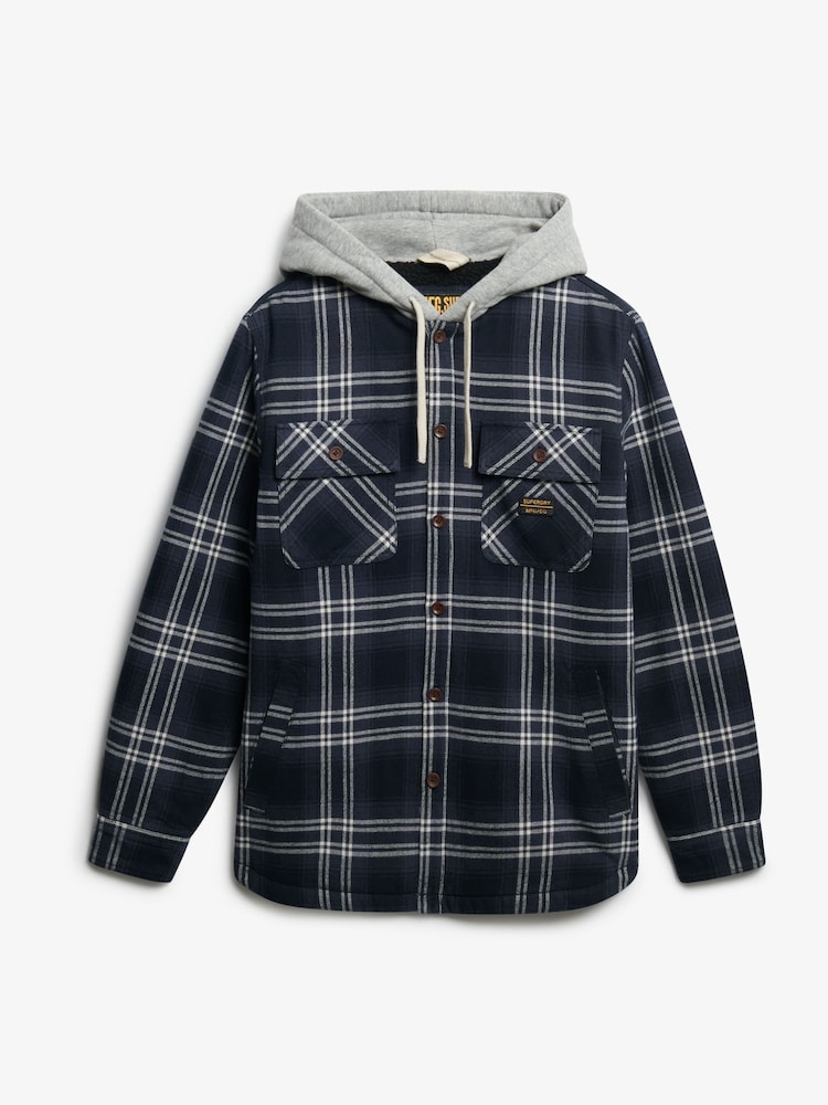 Superdry Blue Surplus Hooded Check Shirt - Image 1 of 1