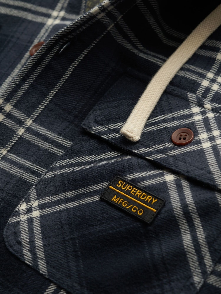 Superdry Blue Surplus Hooded Check Shirt - Image 4 of 4