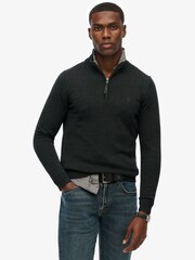 Superdry Grey Essentials Cotton Half Zip Jumper - Image 1 of 6