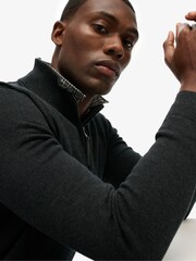 Superdry Grey Essentials Cotton Half Zip Jumper - Image 4 of 6